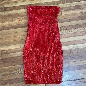 Meshki red sequin strapless dress